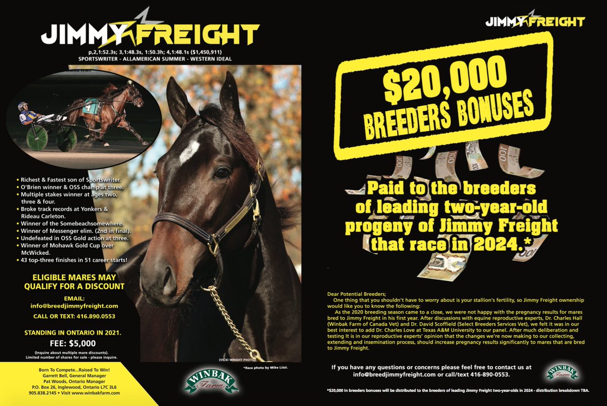 ASorella's tweet photo. 📌SHARE &amp; WIN = $100 AMAZON GIFT CARD!
.
$20,000 ➡JUST ANNOUNCED. $20K IN BREEDERS BONUSES FOR JIMMY FREIGHT - 2 YR OLDS IN 2024!
.
SHARE &amp; LIKE this post to qualify at a chance to win a $100 AMAZON GIFT CARD....PLUS❗️Sponsored By:  Jimmy Freight Standing at @WinbakFarm https://t.co/Uh43c6HUsM