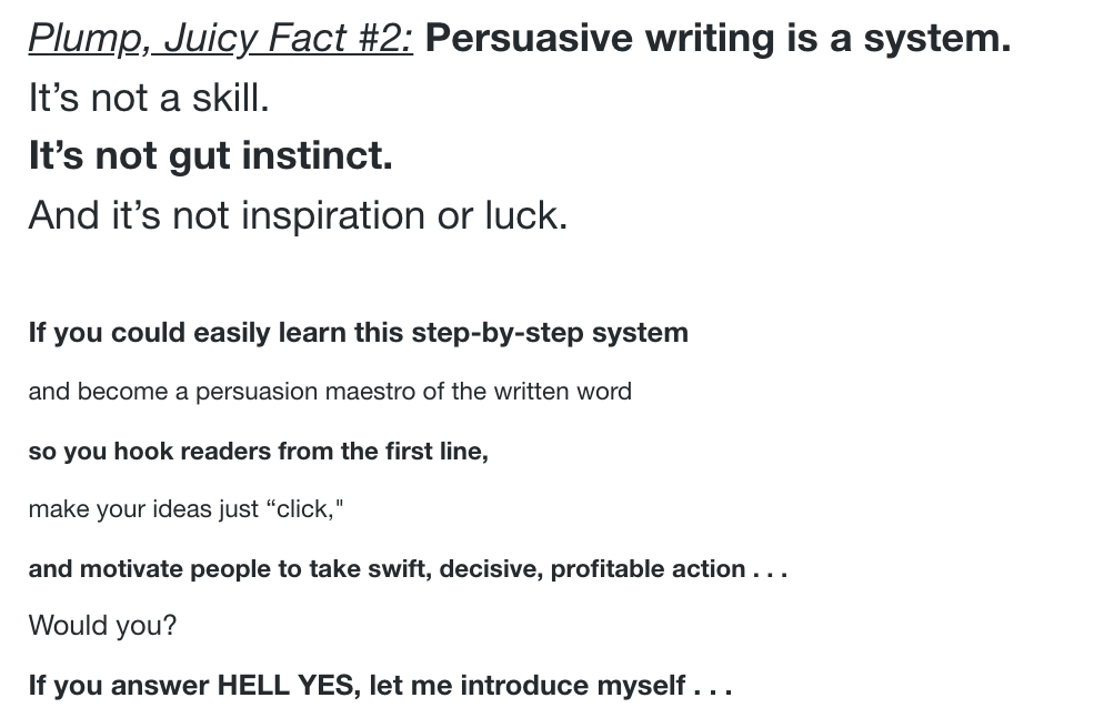 Next:Josh switches gears.He paints a desirable picture of no longer having those problems.>> "You could easily learn this step-by-step system and become a persuasion maestro"Then he introduces himself and hits you with a truckload of authority and credibility. 