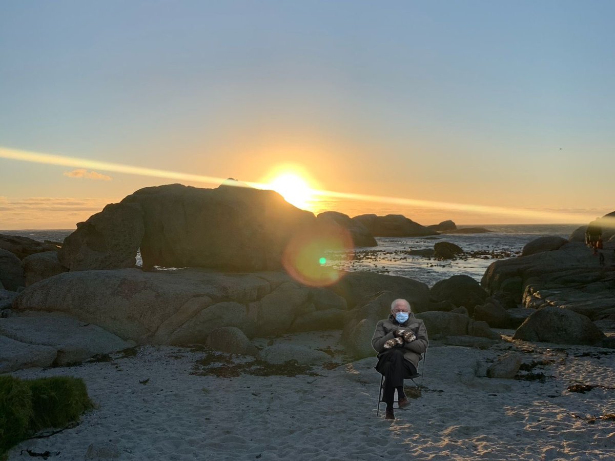 discoverctwc's tweet photo. Bernie waiting for the beaches to open... #discoverctwc #weekendwithbernie #BernieSanders https://t.co/QMmsDPn6Gp