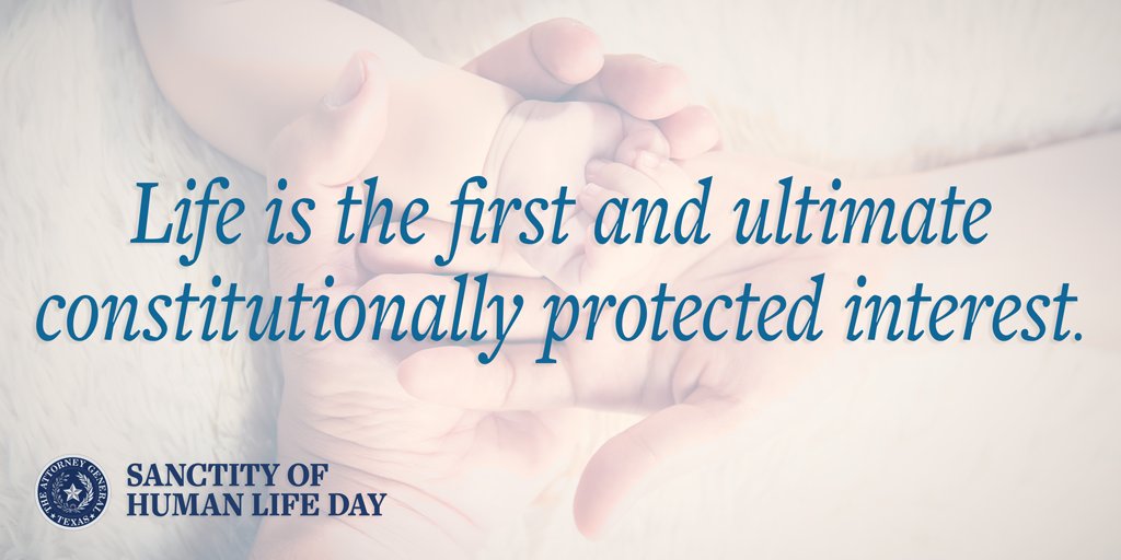 Today is National #SanctityOfHumanLifeDay and my office will use all necessary resources to ensure that all Texans are afforded the rights they deserve.