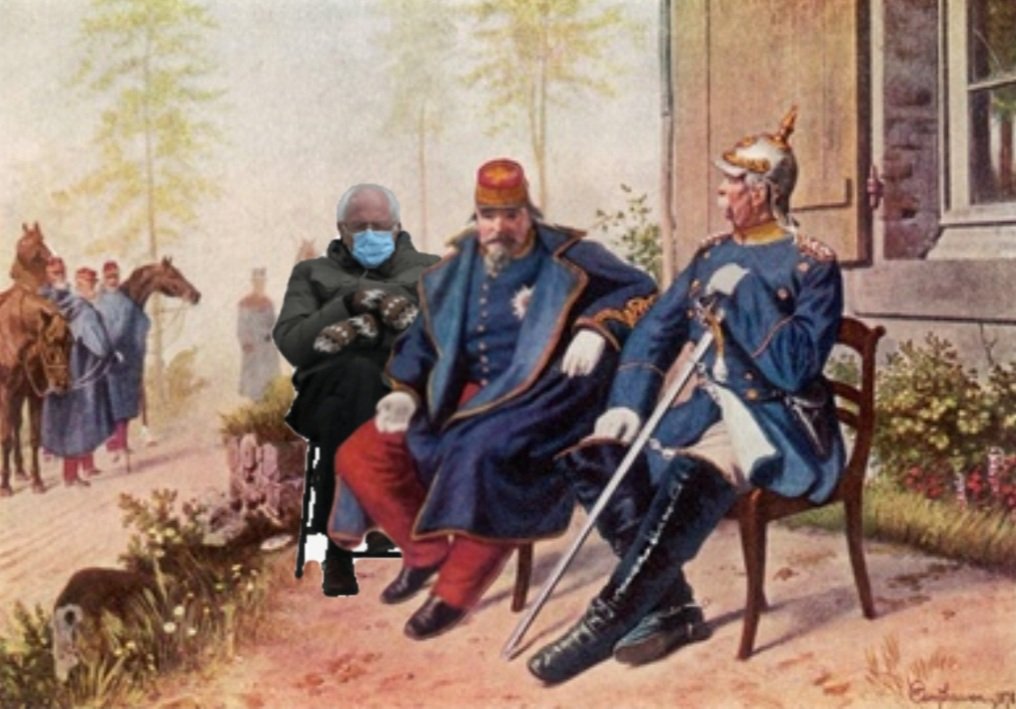 Atlas59831464's tweet photo. Kanzler Otto von Bismarck, Kaiser Napolein III von Frankreich und Senator Bernie Sanders von Vermont bei den Friedensverhandlungen zum Deutsch-Französischen Krieg https://t.co/8kgVUryS74