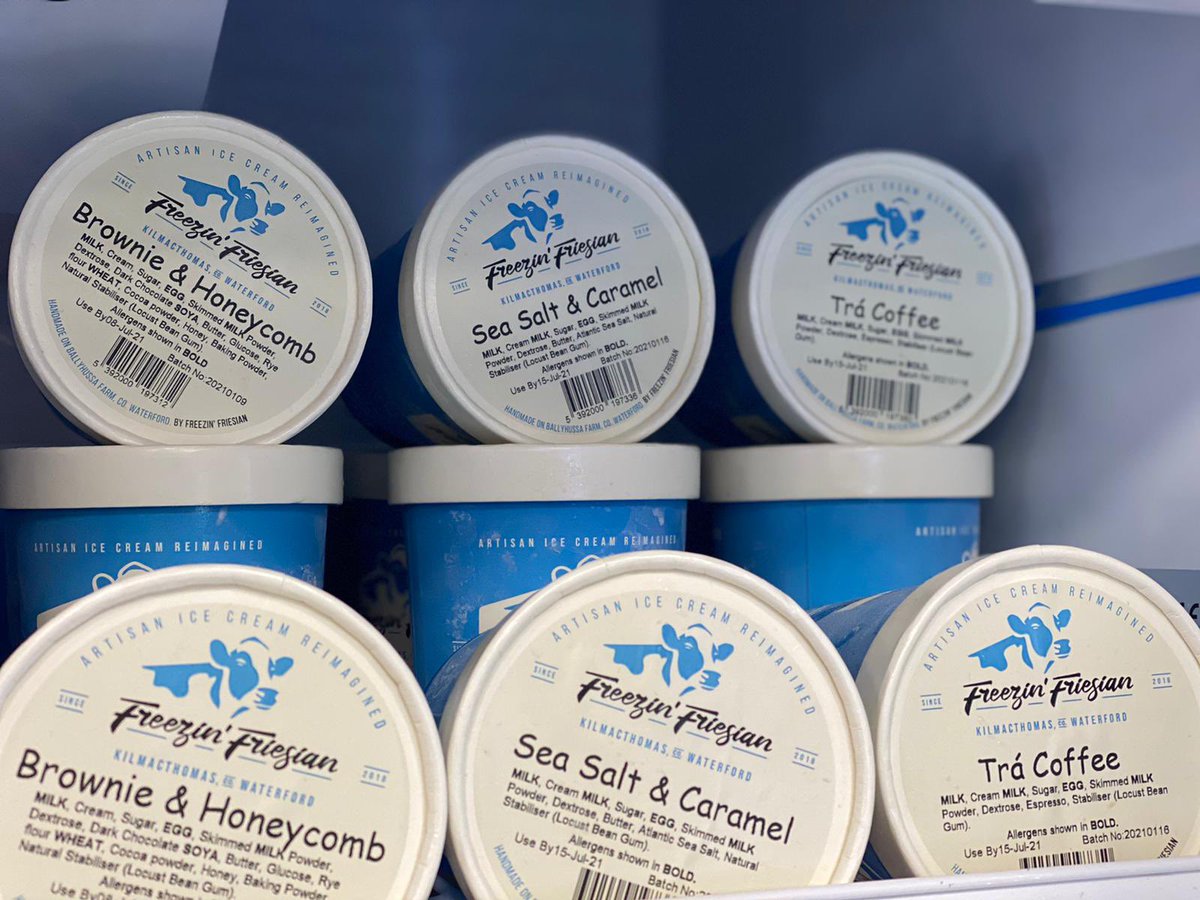 FreezinFriesian's tweet photo. Tramore... we have you covered! Now stocked in @covestores. First batch of Trá Coffee flavour available in store too 🌊
#tramore #localproduce #artisanicecream #shoplocal https://t.co/PUkNB63pD3