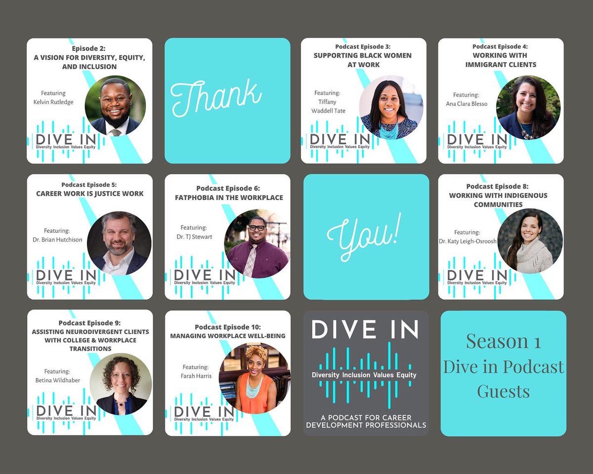 DiveInCareer's tweet photo. Happy Dive In Anniversary! Thank you to ALL of the Dive In guests who’ve lent their time &amp; knowledge to the podcast. 💙💫
🌀@MrAbsoluteZero 
🌀@tiffanyiwaddell 
🌀@anaclarablesso 
🌀@GlobalCareerGuy 
🌀@TerahJay 
🌀@thedancingprof1 
🌀Betina Wildhaber
🌀@farahharrislcpc https://t.co/iZ4Nj6oQgH