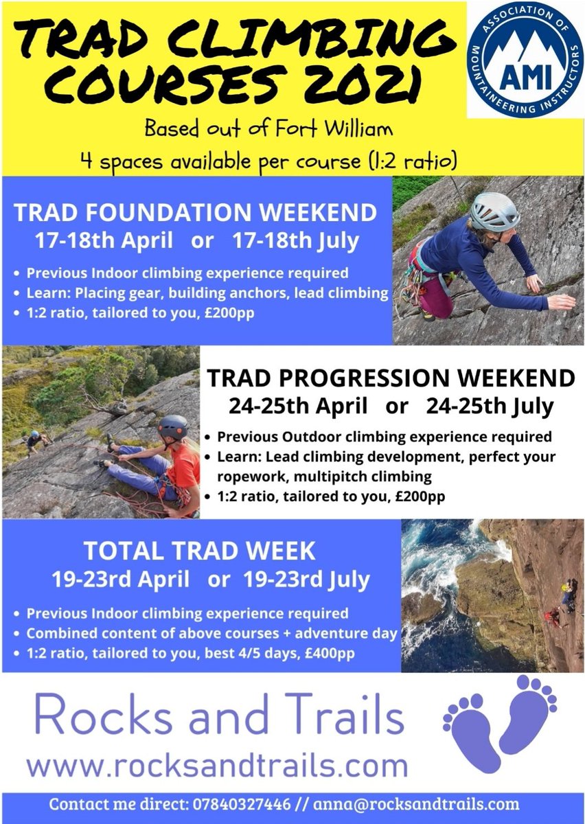 Make 2021 a good year! Learn the skills to trad climb outdoors independently and open up a world of adventure😁

Available for individual or group sign up!
 
Get in touch for more details, and id be super grateful if you share with anyone who might be interested🙏