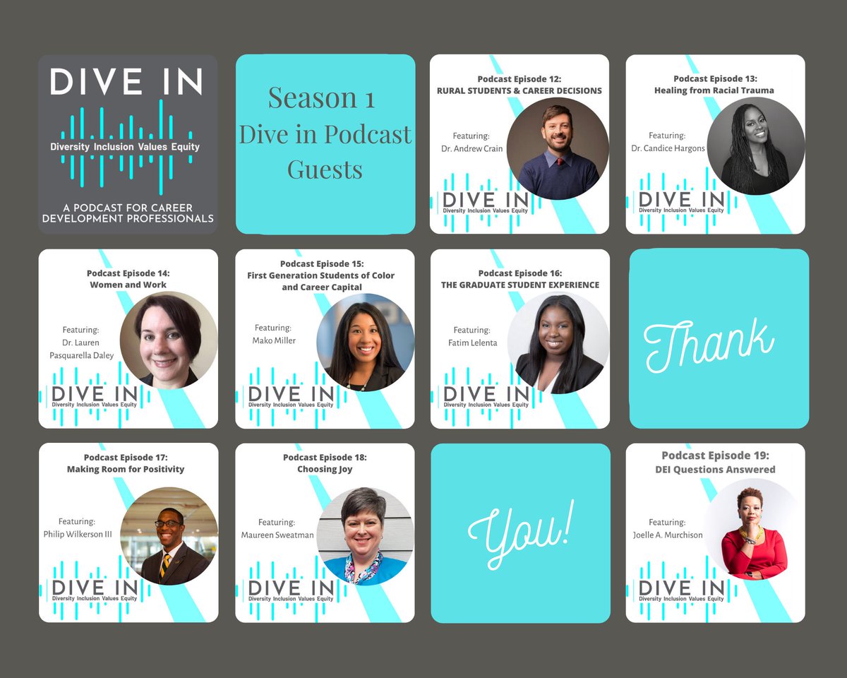 DiveInCareer's tweet photo. Happy Dive In Anniversary! Thank you to ALL of the Dive In guests who’ve lent their time &amp; knowledge to the podcast. 💙💫
🌀@andrewcrain 
🌀Dr. Candice Hargons
🌀@drlaurendaley 
🌀@MakoMillerKC 
🌀@fatim_lelenta 
🌀@Philip_W3 @PositivePhilter 
🌀@msweatman 
🌀@ExecMommyGroup https://t.co/6Uxo5GZ4fu
