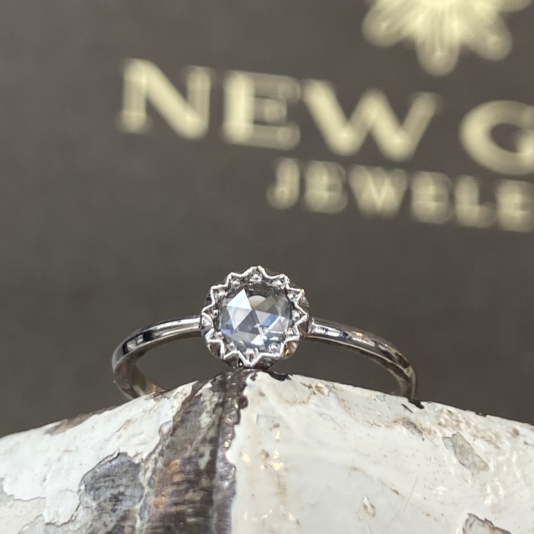 NewGild's tweet photo. Rose cut diamonds bring a delicate vintage feel to jewelry, and we love them!  This precious rose cut diamond solitaire in platinum makes a very special gift of devotion.  In our gallery now. #newgild #teamsparkle https://t.co/KEG3bir899