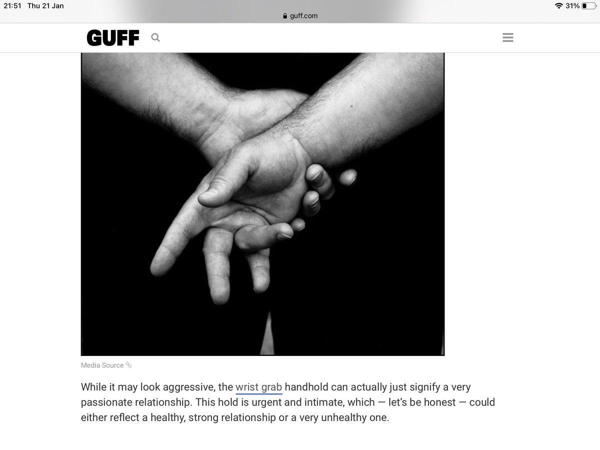 It can be a sign of an unhealthy relationship, true, but in their case it’s a soft hold, sometimes it dissolves into a caress, a sign of a passionate relationship