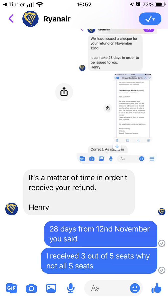 ktck55's tweet photo. @Ryanair customer service could do with some improvements I’m still waiting for my refund from “12nd November” now to be told a matter of time 😂 how longs a piece of string https://t.co/gPT3LNa1CR