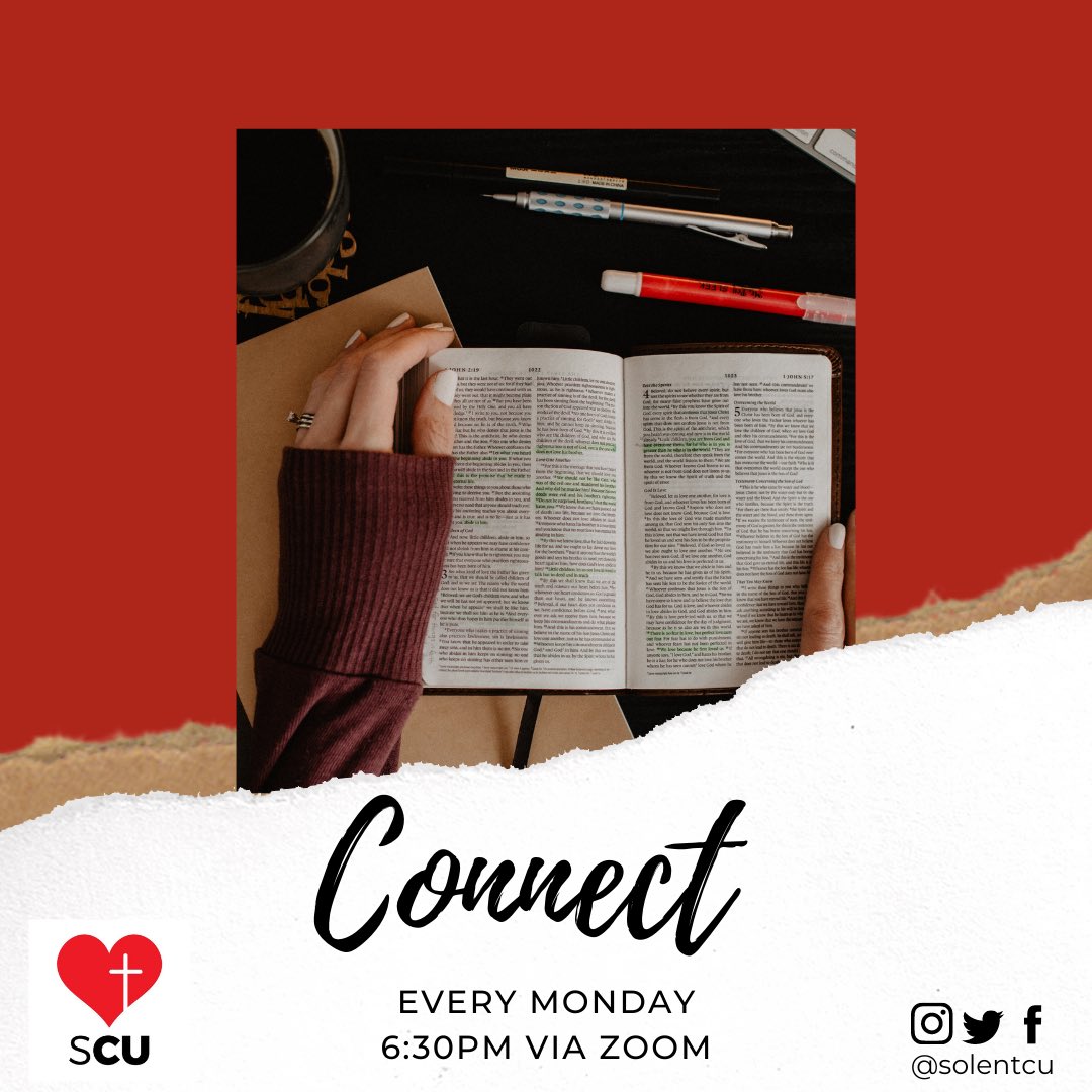 SolentCU's tweet image. We are back! Join us for Connect every Monday at 6:30pm via Zoom, we can’t wait! 

Meeting ID: 827 5731 3958
Passcode: 085813