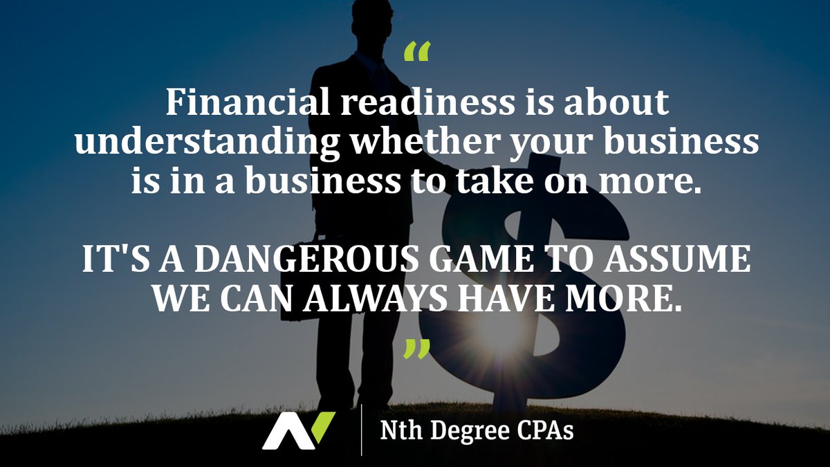 Financial readiness is about understanding whether your business is in a business to take on more. It's a dangerous game to assume we can always have more.
Visit our website nthdegreecpas.com

#business #financialcoach #financialeducation #growth #marketing #smallbusiness