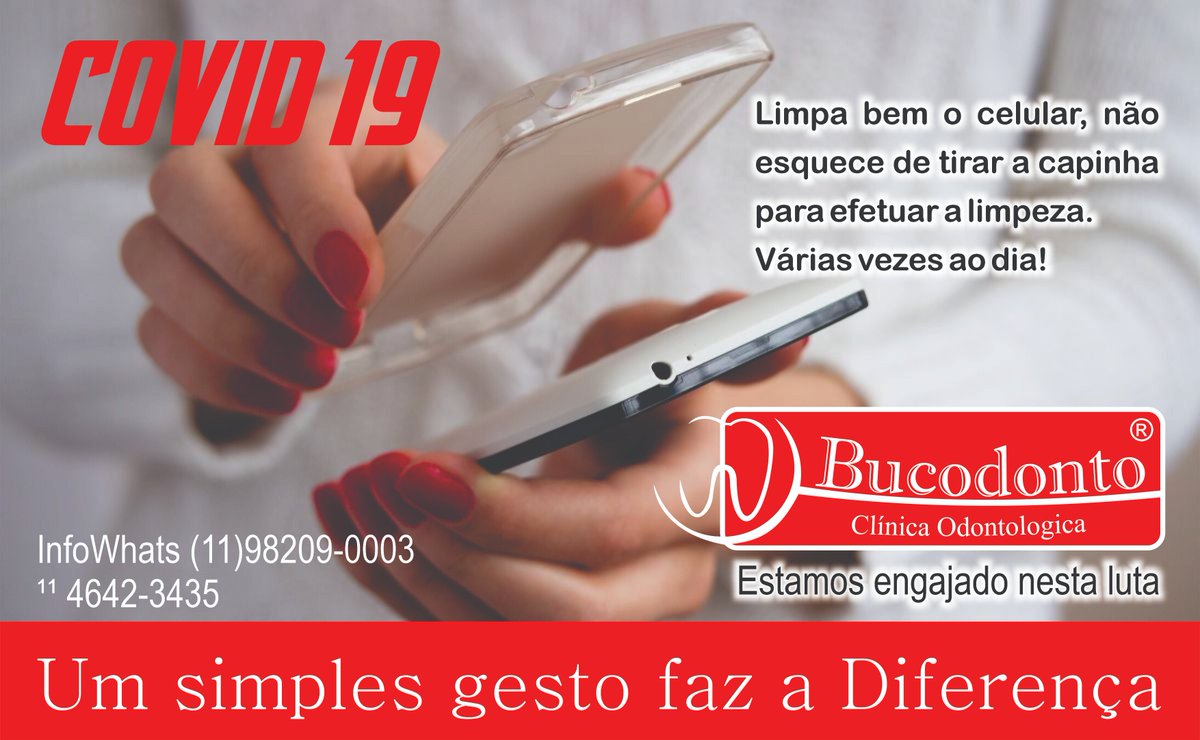 bucodonto's tweet photo. Covid 19 - Coronavírus
Limpa bem o celular, não esquece de tirar a capinha para efetuar a limpeza. Várias vezes ao dia!
Estamos seguindo todos os protocolos de segurança contra o COVID19.

#BucodontocomVc  #VenhaparaBucodonto
#BucodontocontraCoronavirus

✺ ¹¹4642-3435 https://t.co/Im6mBvlSfs
