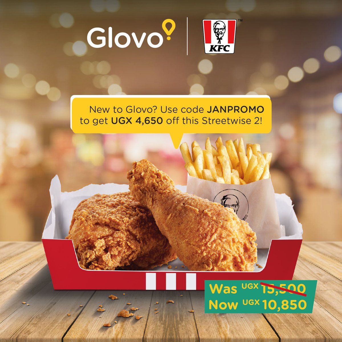 Glovo Jan-Worry yamunafuya. Use the promo code JANPROMO to get UGX 4,650 off your Streetwise 2 orders. Download the @Glovo_UG app to order now. #AnythingDelivered #GlovoUG