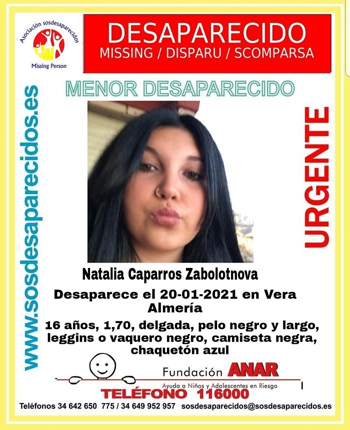 guardiacivil's tweet photo. 🆘#MUYURGENTE ⚠️
Esta es Natalia, una #menor que ha #desaparecido en Vera #Almería
Si la ves llámanos 
☎062
☎112
Colabora, tu RT no cuesta nada y es muy importante https://t.co/K9s9vU9Mks