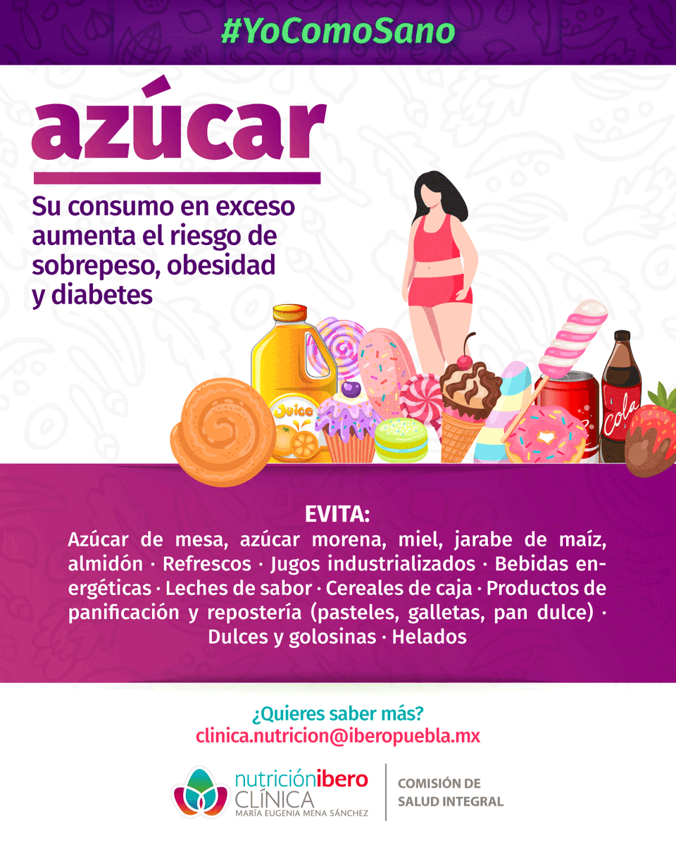 IberoPuebla's tweet photo. Recuerda que el consumo en exceso de azúcar aumenta el riesgo de sobrepeso y diabetes.
#YoComoSano
✉clinica.nutricion@iberopuebla.mx https://t.co/sS9lNe5buD