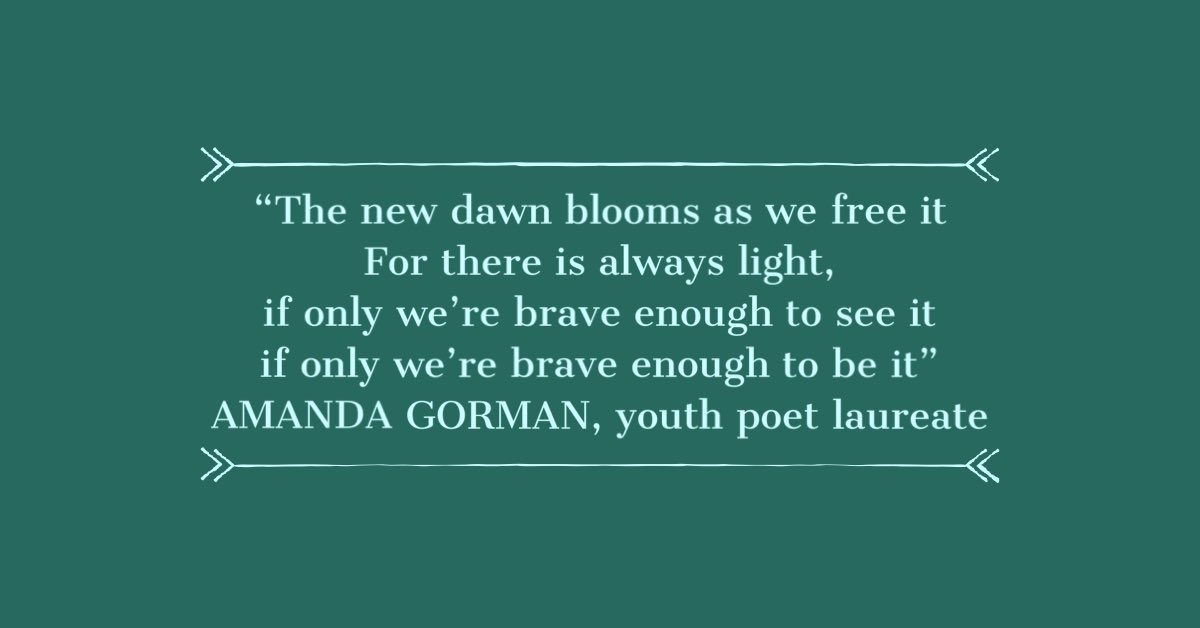 TAPpuppetsTO's tweet photo. Inspirational words from Amanda Gorman.
#courage
@epilepsytoronto @takingitglobal @tdsb @TCDSB @NCJWToronto @MY_BRAINWAVES
#amandagorman
#plantingtheseedsofacceptance
#creatingkindermoreinclusivecommunities
#ittakescourage https://t.co/bhN4iZiVG1