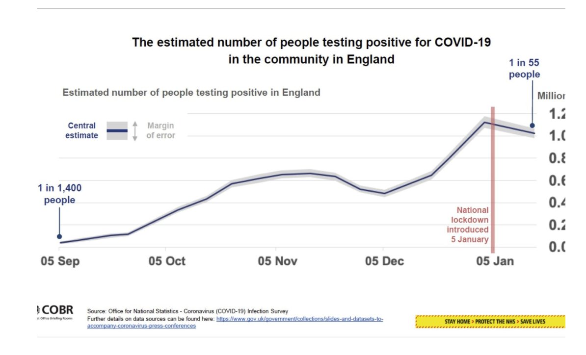 Prof Chris Whitty says, "We are turning the corner...the number of people testing positive has gone down, but it has gone down from an exceptionally high level"