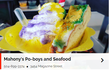 Have you seen @mahonyspoboys Twisted King Cake Snoball yet? Cream of Wedding Cake Sno, Cake Batter Sno &amp; Mahony’s Twisted King Cake Vodka Soft Serve topped with condensed milk, a king cake bite, whipped cream, sugar &amp; a “Monkey Bite” (King Cake Vodka sidecar). 'Nuff said.