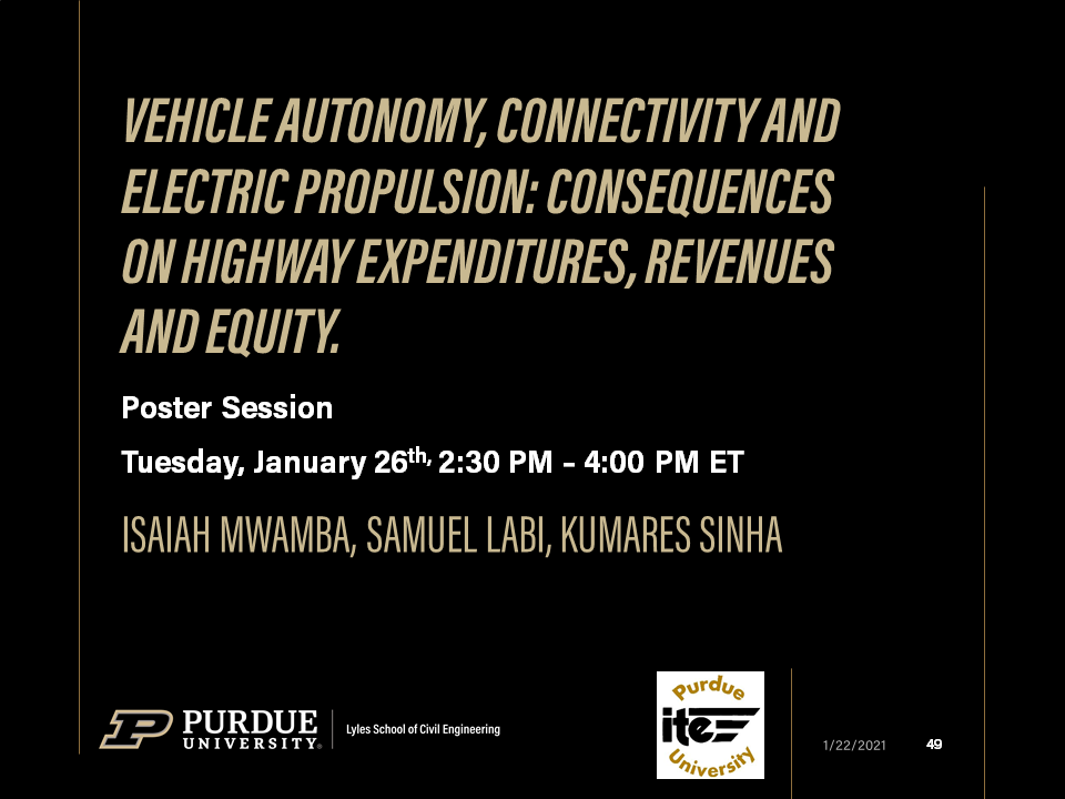 Purdue colleagues virtually presenting various Lecturn, workshops, and Poster Sessions at the 2021 TRB Annual Meeting. @NASEMTRB  @PurdueCE  @JTRP1937  @CCATPurdue  @ITEhq  @IndianaIte
