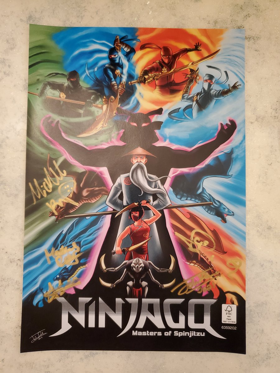 TomDeck23's tweet photo. Very proud to have a copy of the Ninjago 10th Anniversary poster from the City Gardens set, signed by the designers of the set and by @joshuad_17, the artist who designed the poster! #Ninjago #10yearsofspinjitzu https://t.co/7wPh20PiRL