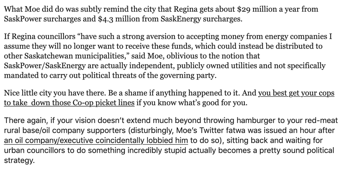Murray Mandryk sums things up better than I can, calling Moe's post a "twitter fatwa." That's good columnisting.  #yqrcc /4