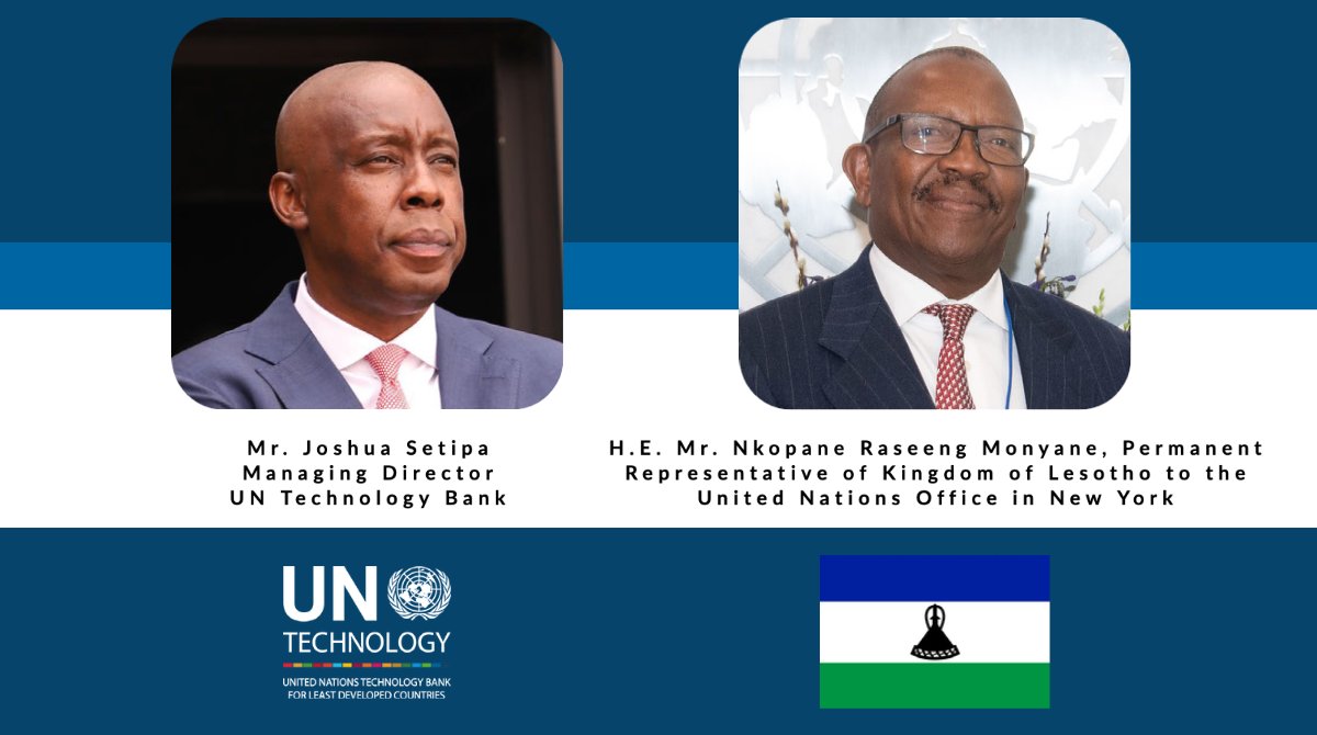 UNTechBank's tweet photo. Excellent discussion with H.E. Nkopane Raseeng Monyane of 🇱🇸Lesotho to the @UN. @Joshuasetipa  briefed him on preparations for the launch of the #Lesotho 📘Academy of Science in February. @UNTechBank is a strong partner for #Lesotho https://t.co/2bXsy7t8QD