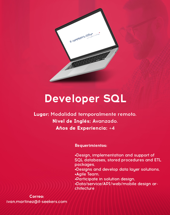 ITSeekers's tweet photo. 🔴GRAN OPORTUNIDAD DE TRABAJO🔴 🕵️♀️
Envía tu CV ➡️✅👉 ivan.martinez@it-seekers.com
#ITSeekers #oportunidadeslaborales #oportunidaddetrabajo #vacante #developersql #homeoffice #trabajoremoto https://t.co/myot0aZ3d5