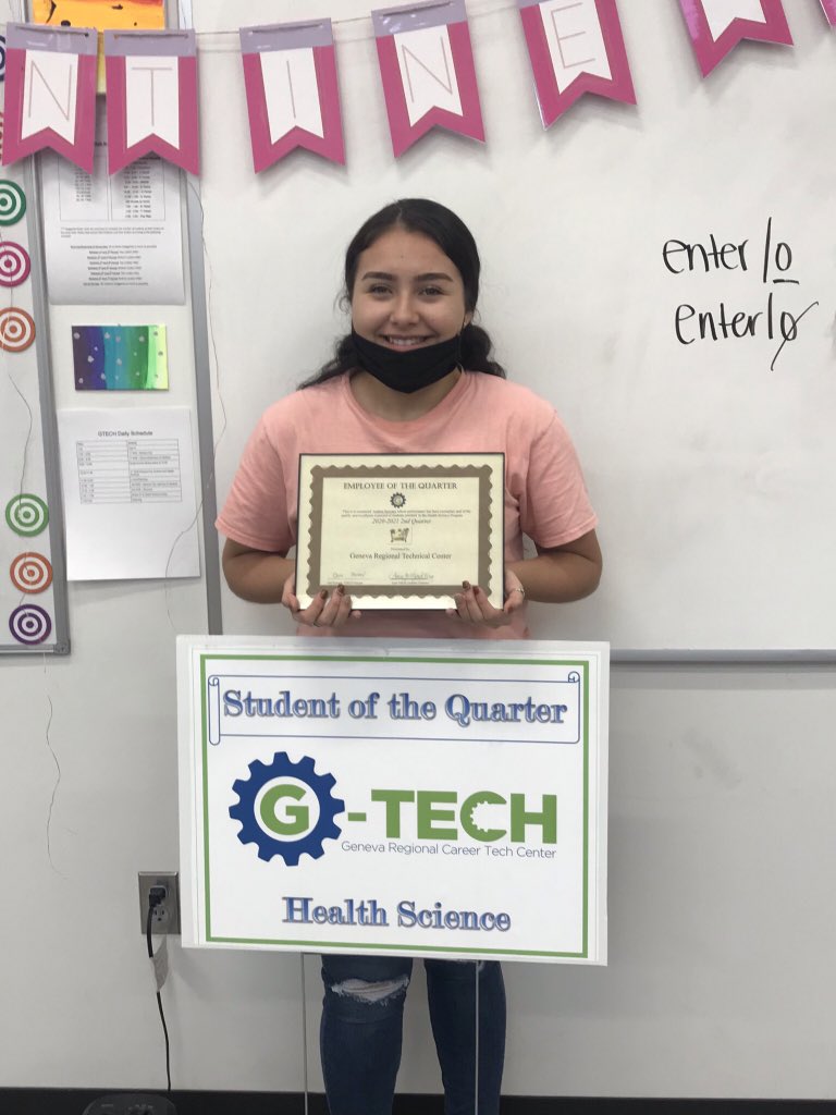 Congratulations to our 1st shift Health Science Employee of the Quarter: Andrea Sanchez! Andrea plans to work at Wiregrass Medical Center while pursuing her dream of becoming a pediatrician. This student is selected for attendance, work ethic, team work, and quality of work.