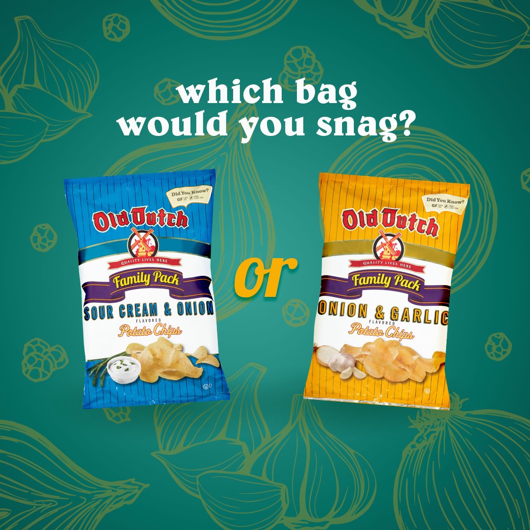 The Battle of the Onions!

We have the classic Sour Cream &amp; Onion vs the one and only Onion &amp; Garlic. Which bag would you snag?

Let us know in the comments.