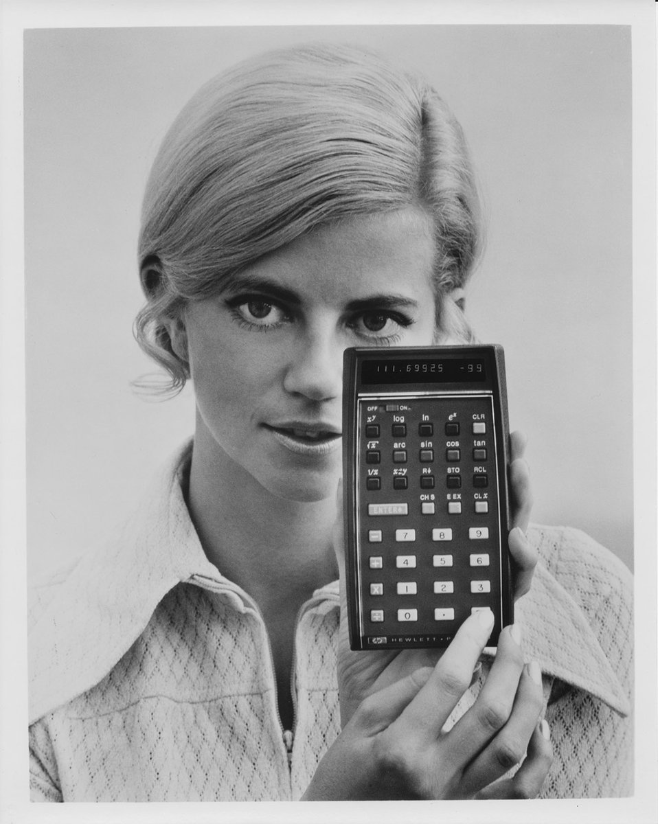 The following year brought another big leap: the Hewlet-Packard HP35. Not only did it use a microprocessor it was also the first scientific pocket calculator. Suddenly the slide rule was no longer king; the 35 buttons of the HP35 had taken its crown.