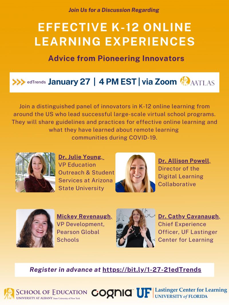 Excited to be a part of this discussion next week with @JulieYoungEDU @mickeyrevenaugh & @cathycavanaugh! Register at: lnkd.in/e35x9Yg

#virtuallearning #onlinelearning #onlineteaching #k12schools #k12education #remoteteaching #remotelearning @theDLCedu