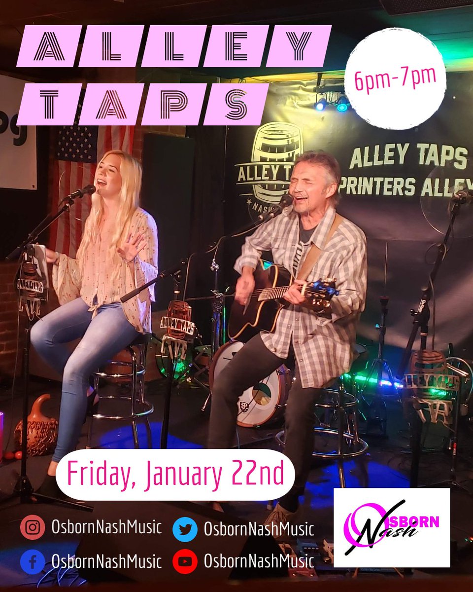 OsbornNashMusic's tweet photo. Stop on out #TONIGHT (6-7pm) at @AlleyTaps to have some fun with us!!!
😃🎶🎤🥳🎸
#FridayFeeling #FridayVibes #FriYAY https://t.co/vF4za7ZkkU