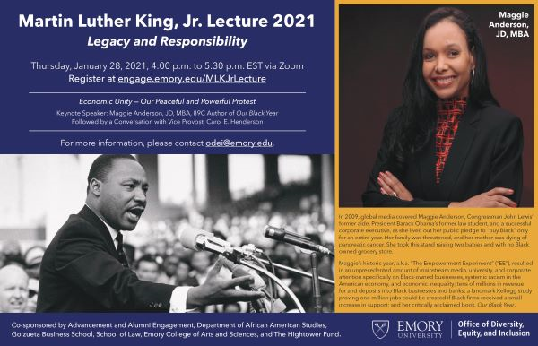 Huge week! Were so worried about, ready for the inauguration, we didn't sufficiently honor MLK. But his call for economic justice and unity are needed more than ever. Please make time for King! 1/28! Honored to keynote <a href="/EmoryUniversity/">Emory University</a>'s  MLK event. FREE! bit.ly/MaggieAnderson…