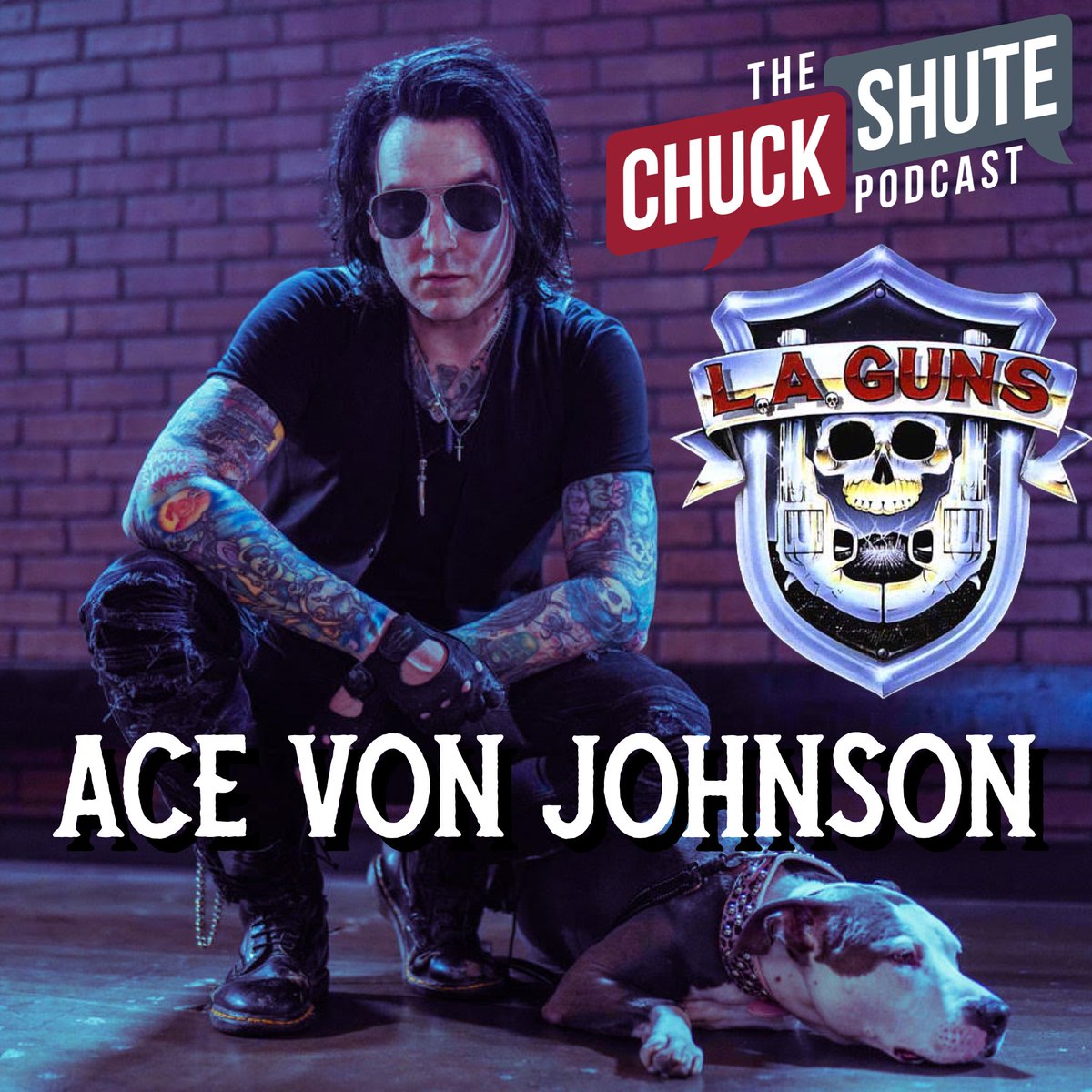 ChuckShute's tweet photo. Episode 93- @acevonjohnson (@laguns guitarist)! Ace has also played w/ Faster Pussycat, Unwritten Law, US Bombs & his current project @neoncoven! We discuss all this plus Michael Jackson, Lemmy, Tiffany, horror movies, dogs & more! #LAGuns #AceVonJohnson https://t.co/ISXC0SrS4f https://t.co/Fv3Za35Jhv