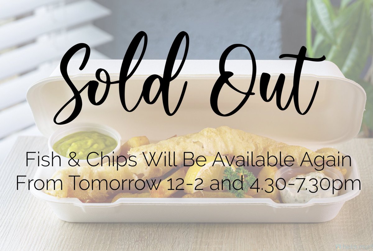 broadleysbistro's tweet photo. We have sold out of fish &amp; chips tonight!

Back tomorrow 🙌🏼 
•
•
•
•
•
•
#broadleys #broadleysbistro #fishandchips #drivethrough #takeaway #covidsafe #takeout #soldout #backtomorrow #yum #ilkley #indieilkley #ilkleyisopen https://t.co/3ujpnFlTja
