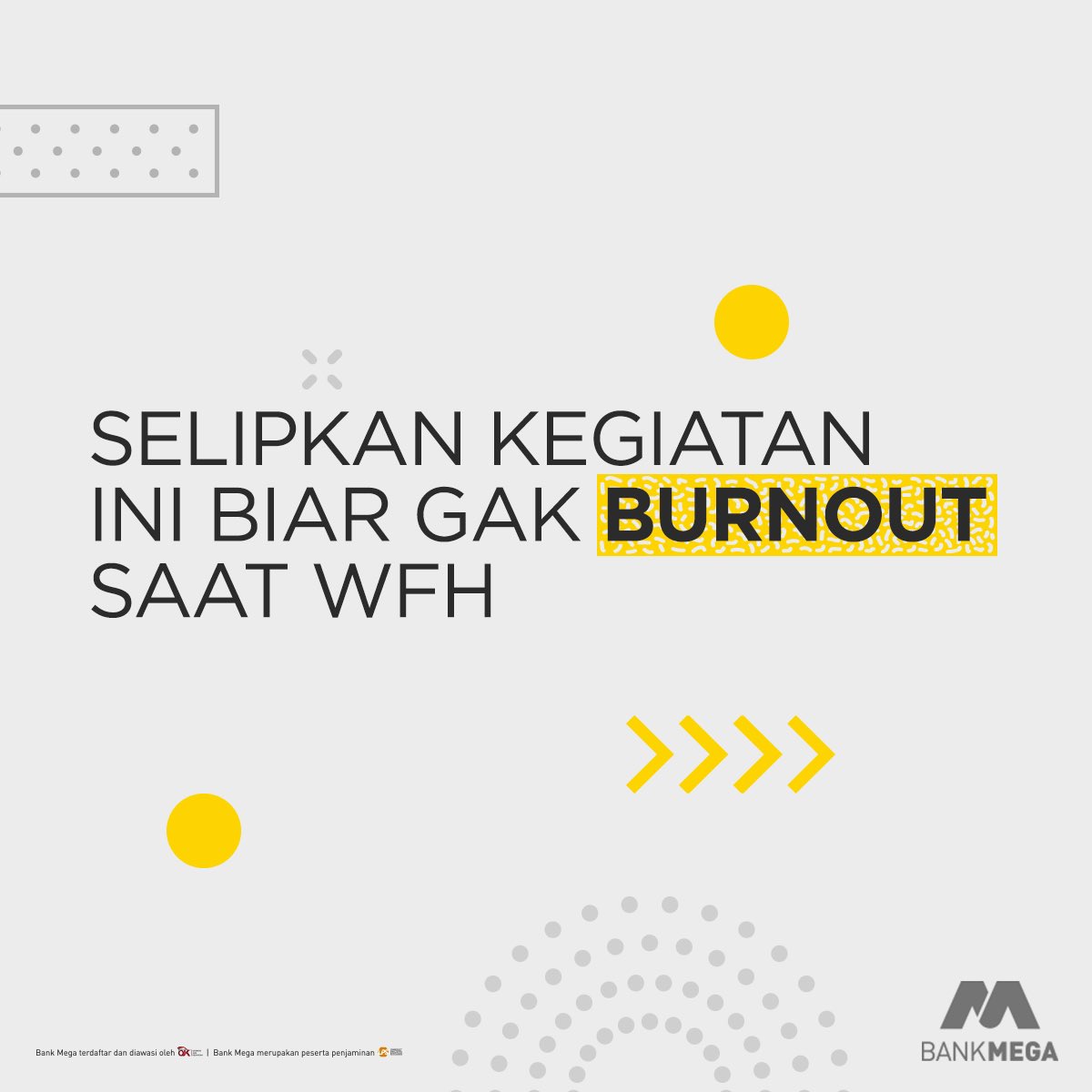 BankMegaID's tweet image. Selamat pagi tweeps! 

Lagi suka kelelahan, sering nunda kerjaan dan badan suka pegal, nah mungkin kamu lg mengalami BURNOUT. 

Coba selipkan beberapa kegiatan berikut yuk dan ciptain juga hobi baru yang bisa ningkatin mood kamu untuk mengatasinya. #MegaTips 

THREAD