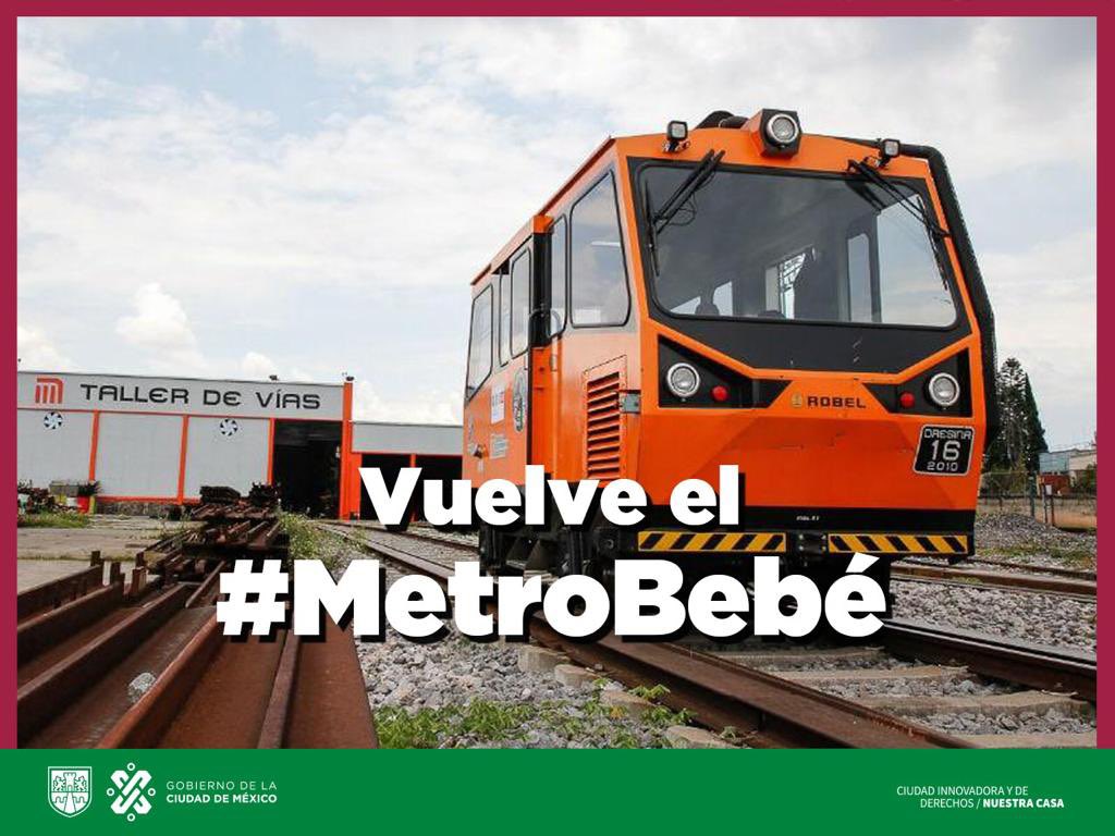 LaSEMOVI's tweet photo. Dresina es el nombre técnico de #MetroBebé, la cual apoya en todos los trabajos de mantenimiento y rehabilitación para reanudar el servicio en la Línea 1. https://t.co/AJPstSk0di