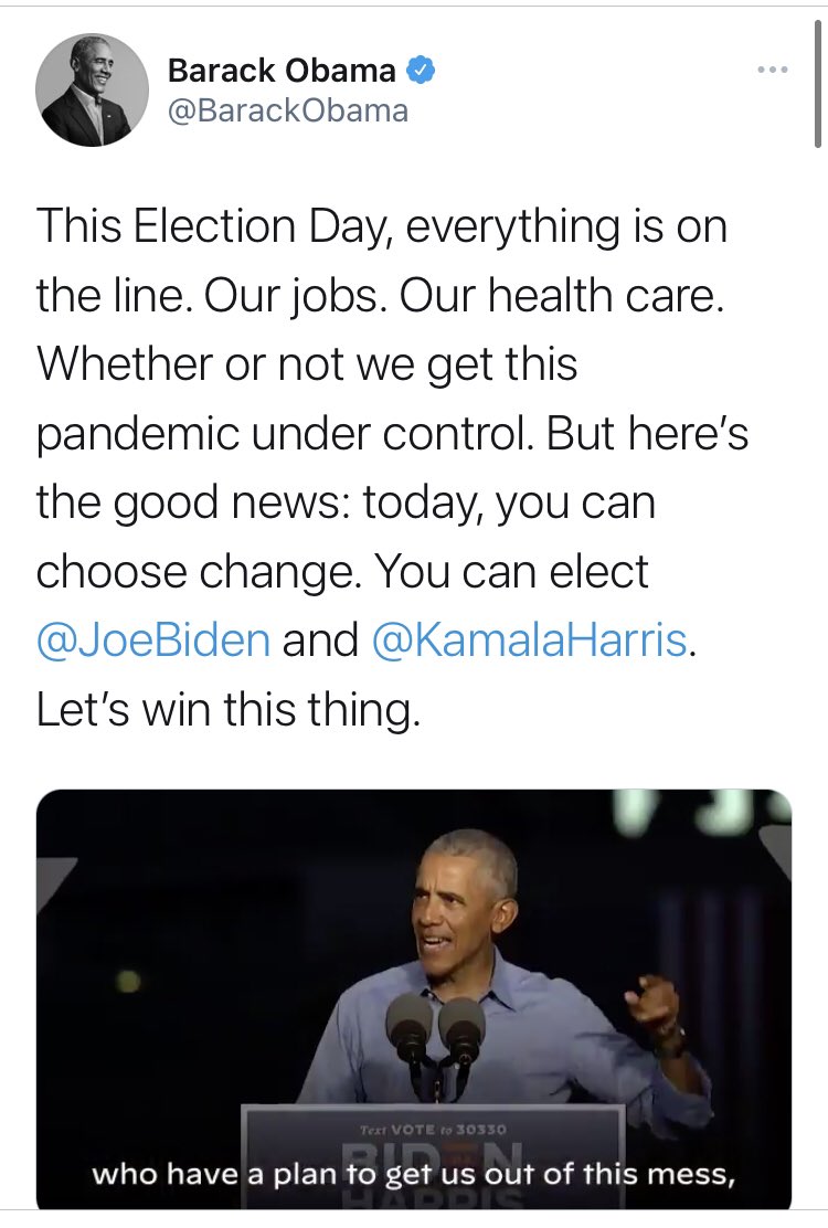 And naturally the campaign got their allies out on the trail to repeat this same message: Joe Biden has got this under control. A vote for him will change things. That’s what  @BarackObama said, time and again.