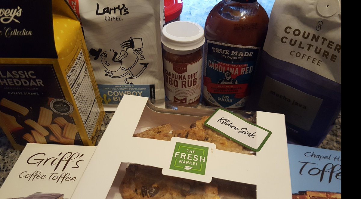 Kelian_NE's tweet photo. I got a care package from Carolina and you didn't! Neener neener neener! Thx! #SouthernCharm #rub #bbq #coffee #toffee #kitchensinkcookies #cheddarstraws https://t.co/cxiK2NCaGO