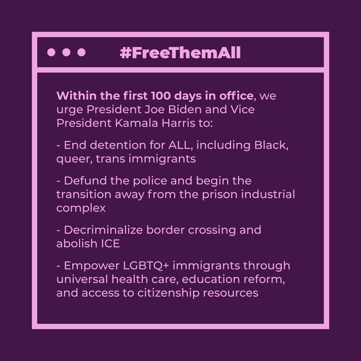 ES_Wex's tweet photo. Now President @JoeBiden and vice president @KamalaHarris need to assure the safety of Black queer and trans migrants and asylum seekers. The first step is to release those detained by ICE &amp; commit asylum for future seekers #ProtectBlackQTImmigrants. https://t.co/gOqFok8YcG