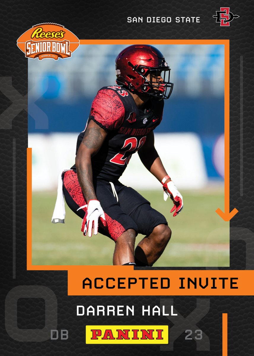 OFFICIAL! DB Darren Hall (@_darrenhall) from <a href="/AztecFB/">San Diego State Football</a> is heading to the @Reeses Senior Bowl!!! 
👏👏👏 #Win22 #Aztecs 
#TheDraftStartsInMOBILE 

@JimNagy_SB <a href="/PaniniAmerica/">Panini America</a> #RatedRookie