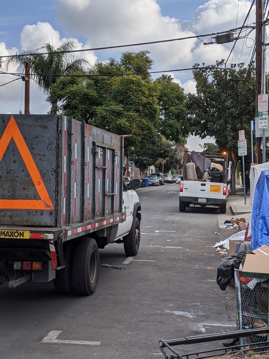 This morning the Hollywood Media District BID (yellow-shirts) showed up at a camp in Hollywood with the intent on doing a "clean-up".The BID supervisor, Ayana, rudely entered the camp and began kicking unhoused people's property into the street.