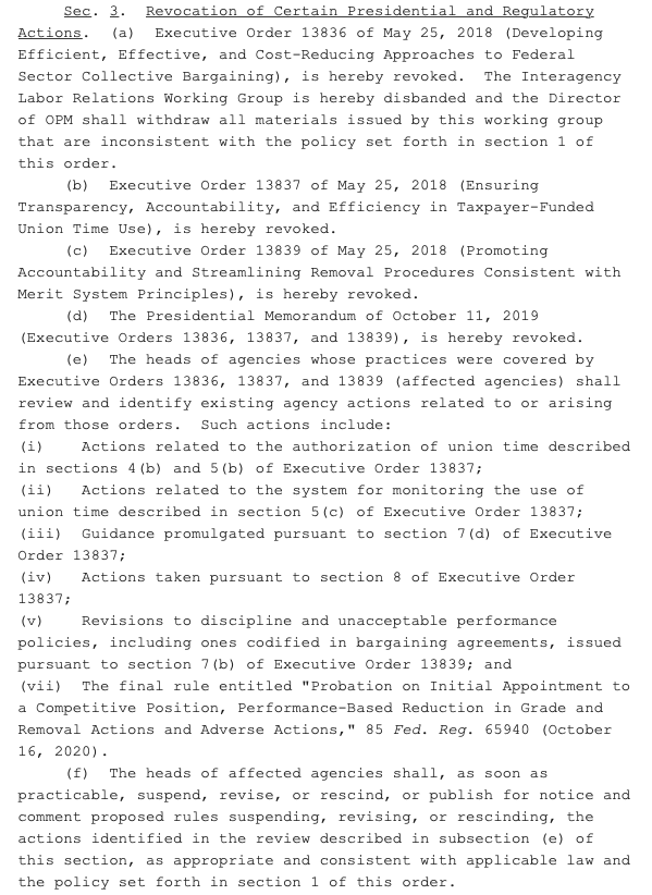 AndrewFeinberg's tweet photo. ICYMI: @POTUS @JoeBiden has signed an executive order to revoke a series of Trump orders which stripped civil service protections, collective bargaining rights, and other union rights from federal employees.

This includes the order creating a "Schedule F" to make firings easier. https://t.co/v5c1YKo04O