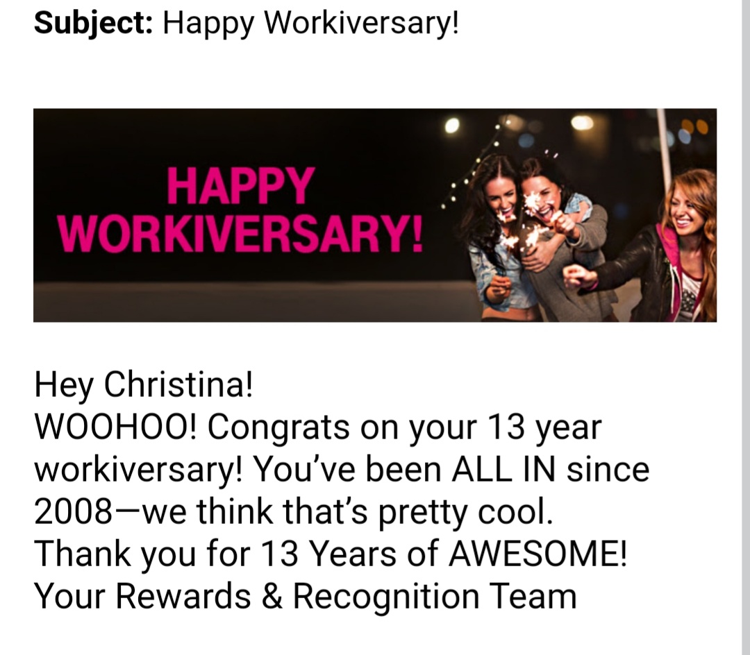 Wow, 13 years!! I can still remember my interview day.
T-Mobile is absolutely the best company to work for!!
#tmobile #NERocks 🎊🎉🍾🥂🥂