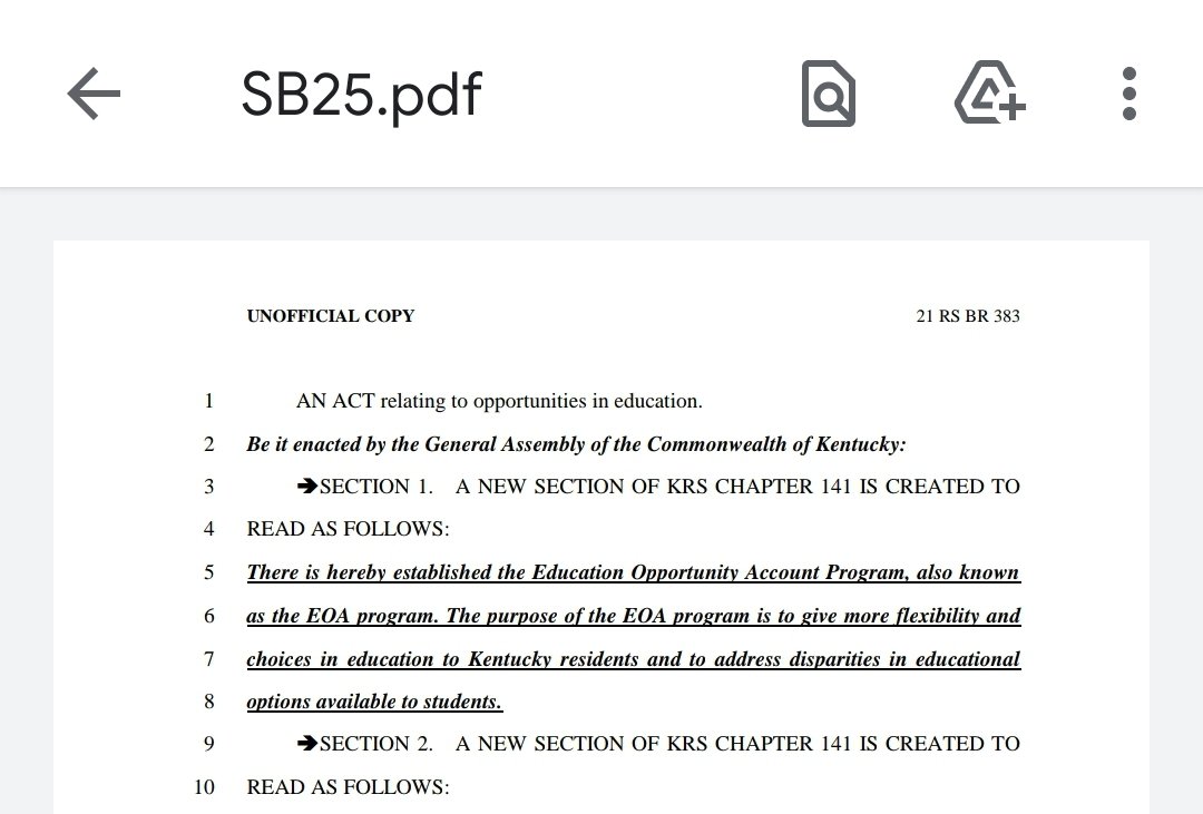 "Education Opportunity Account Program" https://apps.legislature.ky.gov/record/21rs/sb25.html