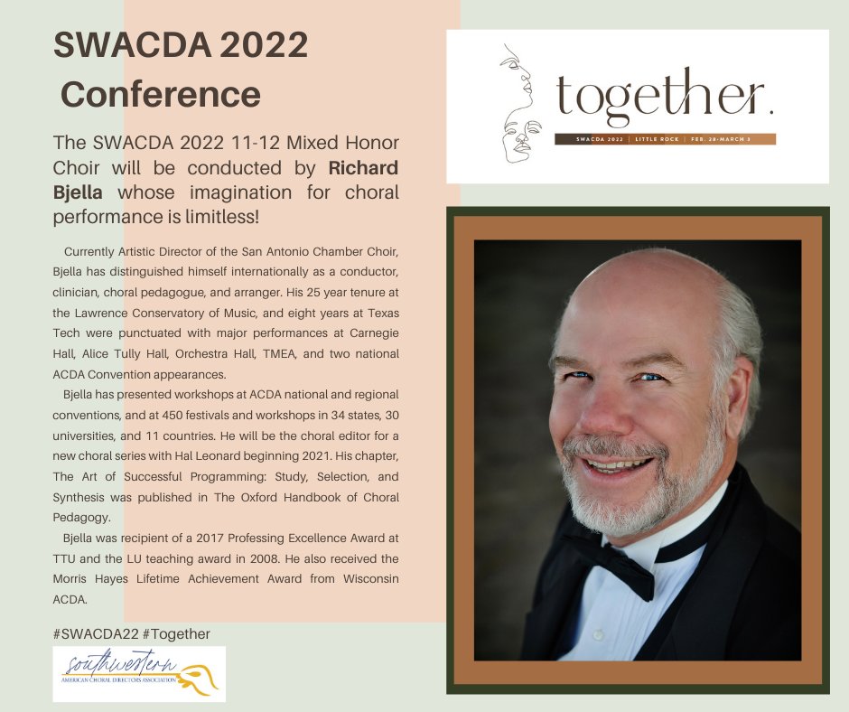 SWesternACDA's tweet image. The SWACDA 2022 11-12 Mixed Choir will be conducted by Richard Bjella whose imagination for choral performance is limitless!  #SWACDA22 #Together