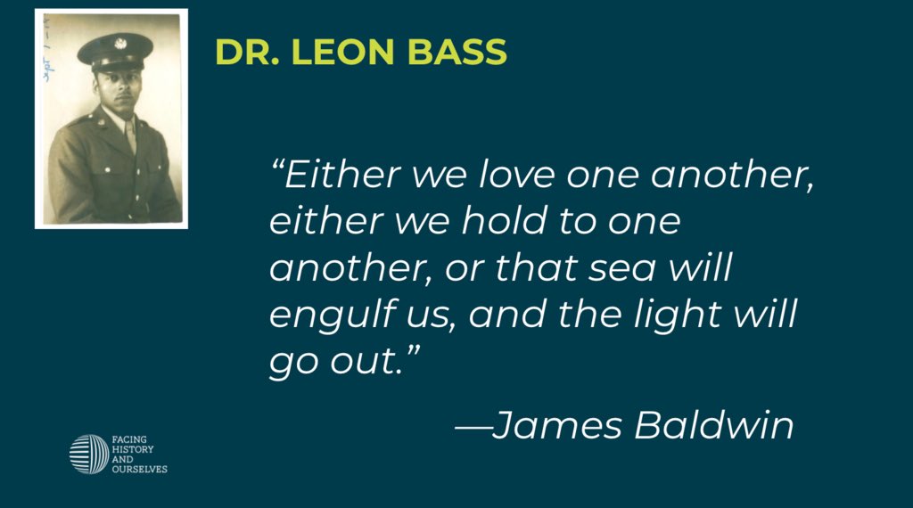 MKHtweet's tweet image. James Baldwin’s words, as spoken by Leon Bass in the Those Who Were There Podcast. Love battling racism and violence.  @TWWTpodcast #FHonline @FacingHistoryLA