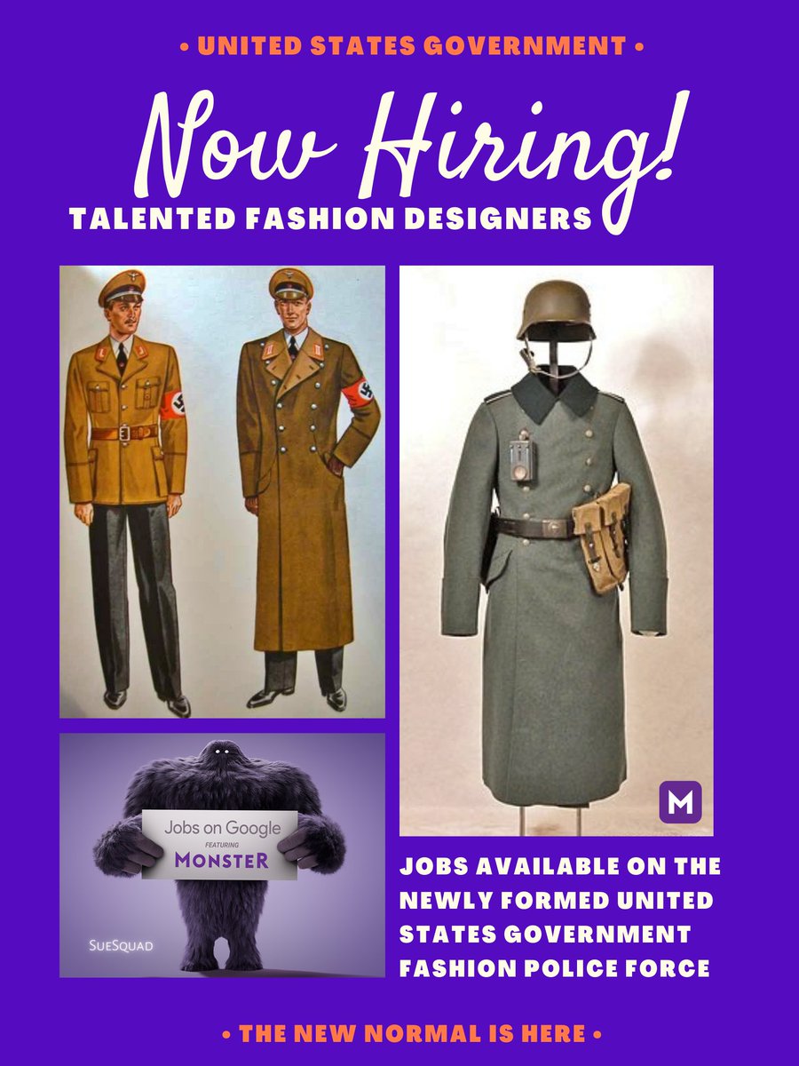 NEW FASHION INDUSTRY GOVERNMENT JOBS AVAILABLE FOR DESIGNING MILITARY UNIFORMS FOR A NEW ERA IN AMERICA. THIS IS THE NEW NORMAL.