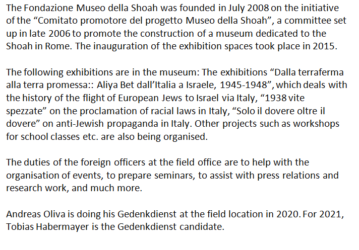 ServiceAbroad's tweet photo. The Fondazione Museo della Shoah was founded in July 2008 on the initiative of the โComitato promotore del progetto Museo della Shoahโ.
#austrianserviceabroad #serviceabroad #voluntarywork #responsibility #travel #experience #memory https://t.co/nE6WxlaFIA