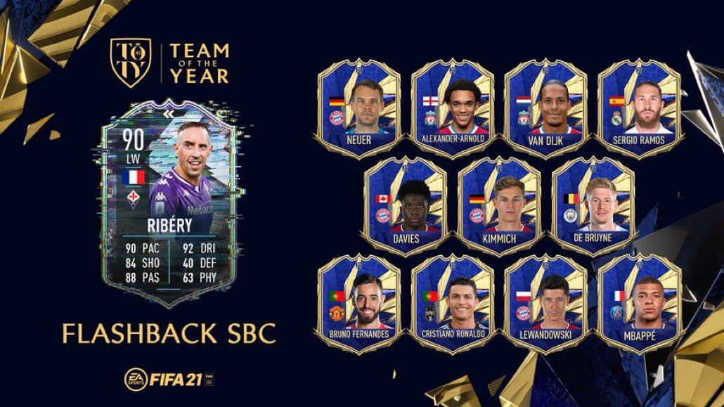 Franck Ribéry est disponible en version Flashback #TOTY dans les défis de création d'équipes de #FUT21 !