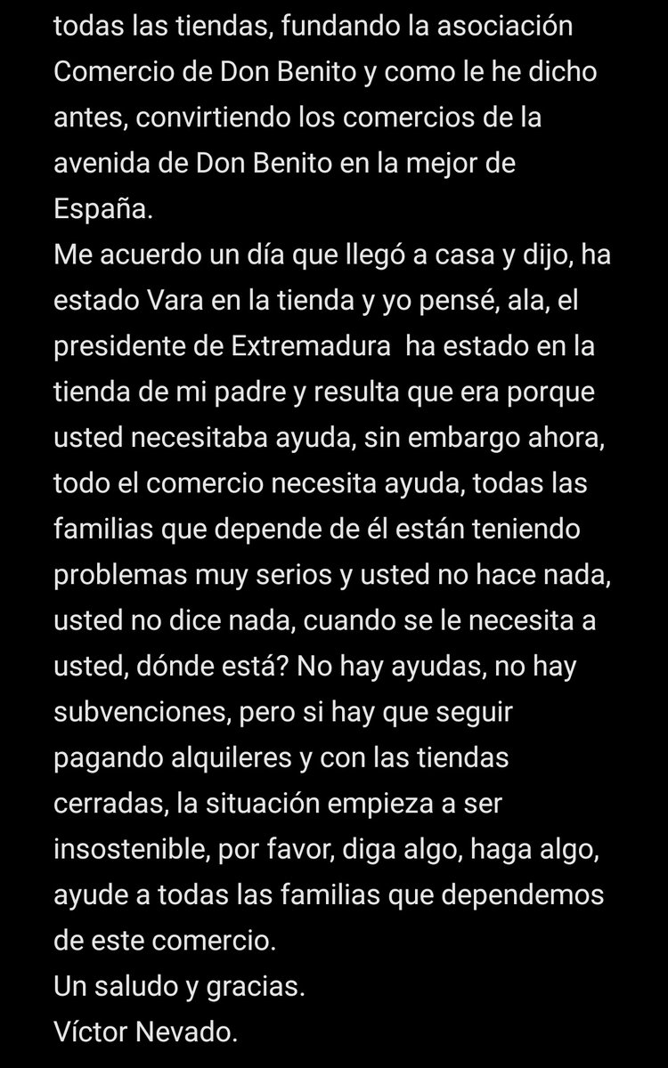 jcnevado_10's tweet photo. Mensaje de mi hermano Víctor. 

Señor @GFVara si respondió usted a @KFC_ES, espero que responda también ha este mensaje, en mi opinión es mucho más importante.
La situación del @ComercioDB es insostenible y necesita ayudas.

Por favor RT para que lo vea. https://t.co/70YQkJYGjA